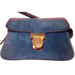 Gucci Vintage Deep Blue Suede And Leather Shoulde… - image 1